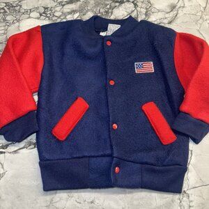 Vintage Baby Paris 18 Months Blue Red Jacket Fleece USA Flag